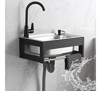 Évier de Cuisine Mural en Acier Inoxydable, Petit et Peu encombrant, avec Robinet de vidange, Support en Aluminium, Bol Simple et Tige de Suspension pour Serviettes.