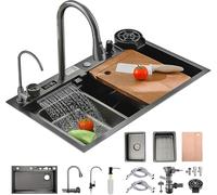 Évier De Cuisine Noir 60 X 50 Cm en Acier Inoxydable 304sus 1 Vasque Évier Encastrable avec égouttoir, Raccord De Vidange Et Kit De Trop-Plein, Bark-Grey#2, 75x45cm