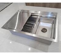 Évier De Cuisine Noir 60 X 50 Cm en Acier Inoxydable 304sus 1 Vasque Évier Encastrable avec égouttoir, Raccord De Vidange Et Kit De Trop-Plein, Silver, 60 x 50 cm