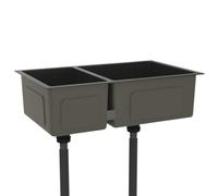 Évier de cuisine noir en acier inoxydable avec double bac 71,5 x 44 x 20 cm, sous-meuble et support, bonde de 90 mm, résistant aux rayures, inoxydable, avec bonde pour cuisine et extérieur