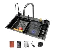 Évier de cuisine noir, évier cascade en acier inoxydable à une cuve, à encastrer sous plan, pour buanderie/espace extérieur/zone utilitaire (taille : 32 pouces)