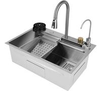 Évier de cuisine - OUKANING - à un bol, évier cascade - en acier inoxydable - avec robinet amovible