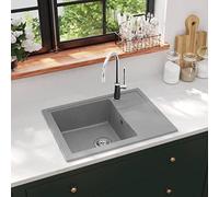 Évier de cuisine ovale en granit avec égouttoir, gris extra profond, résistant à la chaleur et aux rayures, réversible pour gauche ou droite, filtre de vidange inclus, trou de vidange de 90 mm