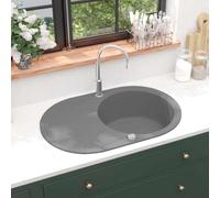 Évier de cuisine ovale en granit gris, 83,8 x 55,9 cm, bol simple encastrable, facile à nettoyer, idéal pour les cuisines modernes, et design Slish