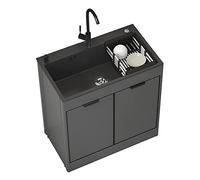 Évier de cuisine portable à cuve unique noir avec pieds - Évier de service extérieur en acier pour restaurant commercial et salle de bain - Design élégant et durable
