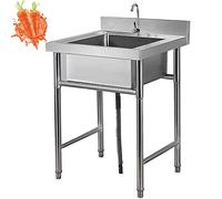 Évier de cuisine portable à un compartiment, en acier inoxydable 304, avec robinet, pour restaurant, cuisine, garage, intérieur et extérieur, grande taille (50 cm/60 cm)