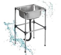 Évier de cuisine portable en acier inoxydable sur pied avec robinet, idéal pour l'extérieur, bar, restaurant, buanderie, hôtel et usage domestique (42 x 37 x 75 cm)