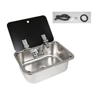 Évier de Cuisine pour Camping-car avec Couvercle en Acier Inoxydable 304, Évier Encastrable avec Robinet Pliable, Gain de Place pour Caravane, Bateau, Fourgonnette
