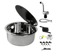 Évier de Cuisine pour Camping-car avec Robinet et Couvercle Pliables, Kit D'évier Rond de 34,5 cm en Acier Inoxydable 304, Évier Sous Plan de Travail