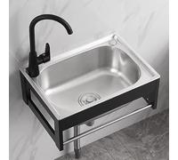 Évier de cuisine pour petites cuisines, usage commercial et professionnel, cuve unique en acier inoxydable 304, robinet eau chaude/froide, kit de vidange, profondeur de la cuve principale : 21 cm, d