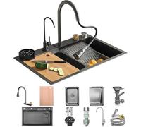 Évier de cuisine professionnel avec robinet extractible, poste de travail multifonction pour une cuisson et un nettoyage efficaces
