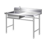 Évier de cuisine professionnel, évier de restauration portable sur pied en acier inoxydable à double cuve, idéal pour l'extérieur, les hôtels, les bars et les buanderies à domicile.