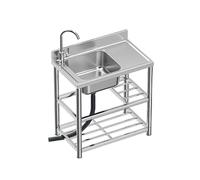 Évier de cuisine professionnel sur pied, évier simple avec égouttoir, robinet, étagères de rangement et kit de vidange. Grand évier à une cuve pour poste de travail ou ex,Cold Faucet-100x50x80cm