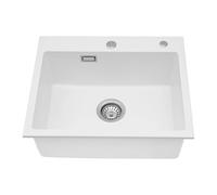 Évier de cuisine, profond, en pierre de quartz, blanc, 1 bac encastrable, capacité de charge d'environ 220,46 kg, bec anti-débordement, pour salles de bains, restaurants, cantines scolaires