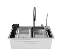 Évier de cuisine rectangulaire encastrable en acier inoxydable 304, 75 x 35 cm, multifonction, avec mitigeur extensible et machine à laver à tasses, gris argenté