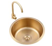 Évier de Cuisine Rond à cuve Unique Golden Island Bar Petit évier Mini évier Rond Évier Simple encastré en Acier Inoxydable 304 avec rainure pour Balcon (Couleur