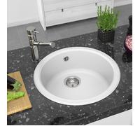 Évier de cuisine rond à encastrer bac en résine minérale composite blanc 50 x 19 cm