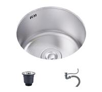 Évier de cuisine rond à encastrer sous/sur plan en acier inoxydable avec robinet extractible et fonctionnement silencieux, idéal pour caravanes, cuisines, salles à manger et bars.