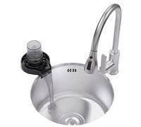 Évier de cuisine rond à encastrer sous/sur plan en acier inoxydable avec robinet extractible et fonctionnement silencieux, idéal pour caravanes, cuisines, salles à manger et bars.