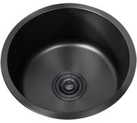 Évier de cuisine rond en acier inoxydable 304 noir 42 cm avec kit de vidage | Surface noire nano-revêtue, montage encastré/haut, avec coussinet silencieux et revêtement anti-condensation.