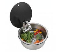 Évier de cuisine rond en acier inoxydable à fermeture éclair - Évier de camping - Évier de camping - Lavabo en acier inoxydable avec robinet pliable - Compatible avec caravane de camping