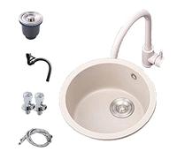 Évier de cuisine rond en granit beige avec robinet résistant aux rayures Silgranit Évier encastrable 1 cuve avec zone de drainage Résistant à la chaleur Solution de cuisine complète