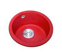 Évier De Cuisine Rond En Quartz Rouge,Évier De Bar À Cuve Simple De 19cm | Bassin En Granit,Résistant Aux Rayures,À La Chaleur,Facile À Nettoyer Avec Ensemble De Vidange Et Tuyau(15.7"x15.7"/40x40cm)