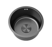 Évier de cuisine rond Mini évier rond noir 304 SS, drain de caravane, barre de trop-plein, restaurant sous plan, 25-45cm