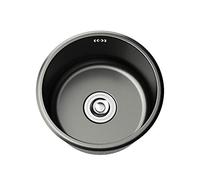 Évier de cuisine rond nano noir de 35,7 cm à double support à cuve unique en acier inoxydable - Lavabo intégré pour usage domestique et commercial - Robinet non inclus