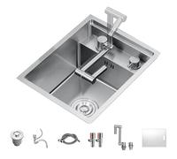 Évier de cuisine simple en acier inoxydable avec couvercle, robinet pliable, design invisible, mini lavabo pour une utilisation peu encombrante