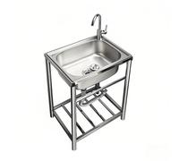 Évier de Cuisine Simple en Acier Inoxydable, Évier Utilitaire Extérieur Autoportant pour Buanderie, Garage, Bar, Restaurant(51x41x80cm)