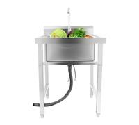 Évier de cuisine simple sur pied en acier inoxydable - Capacité de charge de 150 kg - Avec support réglable en hauteur - Robinet chaud et froid - Grand évier de restauration - 45 x 41 cm - Avec paroi