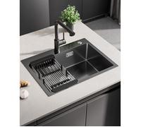 Évier de Cuisine - SOFETIY MAX - 60x45CM - 1 Bac - Inox - Gris foncé - Panier réglable - pour Armoire de 60 cm