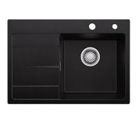 Évier de Cuisine - SOFETIY MAX - 65x45CM - 1 Bac - Noir en Granit - Égouttoir à gauche - Système de Drainage