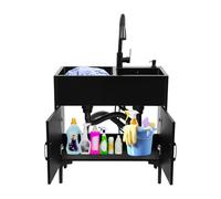 Évier de cuisine sur pied avec armoire inférieure, double évier en acier inoxydable, 75 x 41 cm, avec robinet extensible, évier avec égouttoir et distributeur de savon, 2 bacs pour cuisine, restaurant