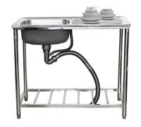 Evier de cuisine sur pied en acier inoxydable 304 avec plan de travail, robinet, égouttoir pour bar, restaurant, cuisine, hôtel et maison, garage, extérieur