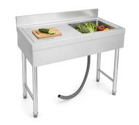 Évier de cuisine sur pied en acier inoxydable avec 1 bac - Évier d'extérieur avec protection anti-éclaboussures et tuyau de vidange - Pour cuisine, jardin, garage, buanderie, restaurant, camping