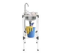 Évier de cuisine sur pied en acier inoxydable avec meuble inférieur, lavabo mobile, 1 bac avec robinet et panier filtrant, évier commercial pour cuisine, 38 x 33 x 83 cm