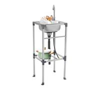 Évier de cuisine sur pied en acier inoxydable avec meuble inférieur, lavabo mobile, 1 bac avec robinet et panier filtrant, évier commercial pour cuisine, 42 x 37 x 83 cm