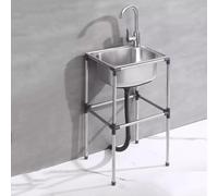 Évier de cuisine sur pied simple de 75 cm de haut, évier extérieur avec établi et étagère de rangement, évier utilitaire en acier inoxydable(42 * 37cm)