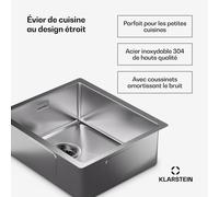 Évier de cuisine TitanSteel de 45 x 39 cm (Lxl) en acier inoxydable avec surface résistante aux rayures et à la chaleur