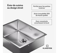 Évier de cuisine TitanSteel de 45 x 55 cm (Lxl) en acier inoxydable avec surface résistante aux rayures et à la chaleur
