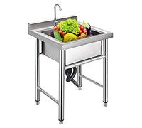 Évier de Cuisine Utilitaire à 1 Compartiment, évier Simple en Acier Inoxydable, cuve Utilitaire Commerciale avec Robinet, cuve à Linge autoportante pour Bar, Restaurant, Cuisine, hôtel et Maison