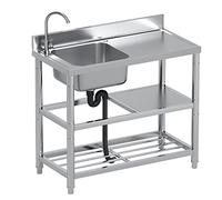 Évier de Cuisine Utilitaire autoportant en Acier Inoxydable avec Plan de Travail et Double étagère pour buanderie, Garage, Camping, Cuisine Commerciale