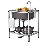 Évier de Cuisine Utilitaire en Acier Inoxydable 304, évier Portable à 1 Compartiment avec égouttoir et Robinet, Station extérieure à cuve Unique pour Cuisine de Restaurant, buanderie