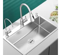 Évier de cuisine utilitaire en acier inoxydable avec robinet extractible 1 bac design rectangulaire de qualité commerciale pour cuisines, restaurants, hôtels (65 x 45 cm)