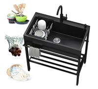 Évier de cuisine utilitaire en acier inoxydable avec robinet, meuble-lavabo de salle de bain, armoires de buanderie extérieures autoportantes, avec support et kit de vidange, pour kitchenette, ferme,
