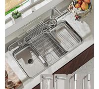 Évier de Cuisine Utilitaire encastré avec Robinet Cascade, évier Simple, Bar sous Plan, Style Ferme Moderne, Distributeur de Savon Profond en Acier Inoxydable, Lave-gobelet, Ensemble de crép
