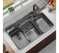 Évier de Cuisine Utilitaire encastré avec Robinet Cascade, évier Simple, Bar sous Plan, Style Ferme Moderne, Distributeur de Savon Profond en Acier Inoxydable, Lave-gobelet, Ensemble de crép