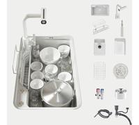 Évier de Cuisine Utilitaire encastré en Cascade, évier Simple sous Plan, Style Ferme Moderne, en Acier Inoxydable, Profond, avec Robinet, Distributeur de Savon, Lave-gobelet, Ensemble de cré